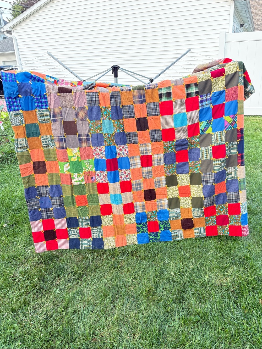 Vintage 1970s Scrappy Colorful Patchwork Cotton Quilt 85x74
